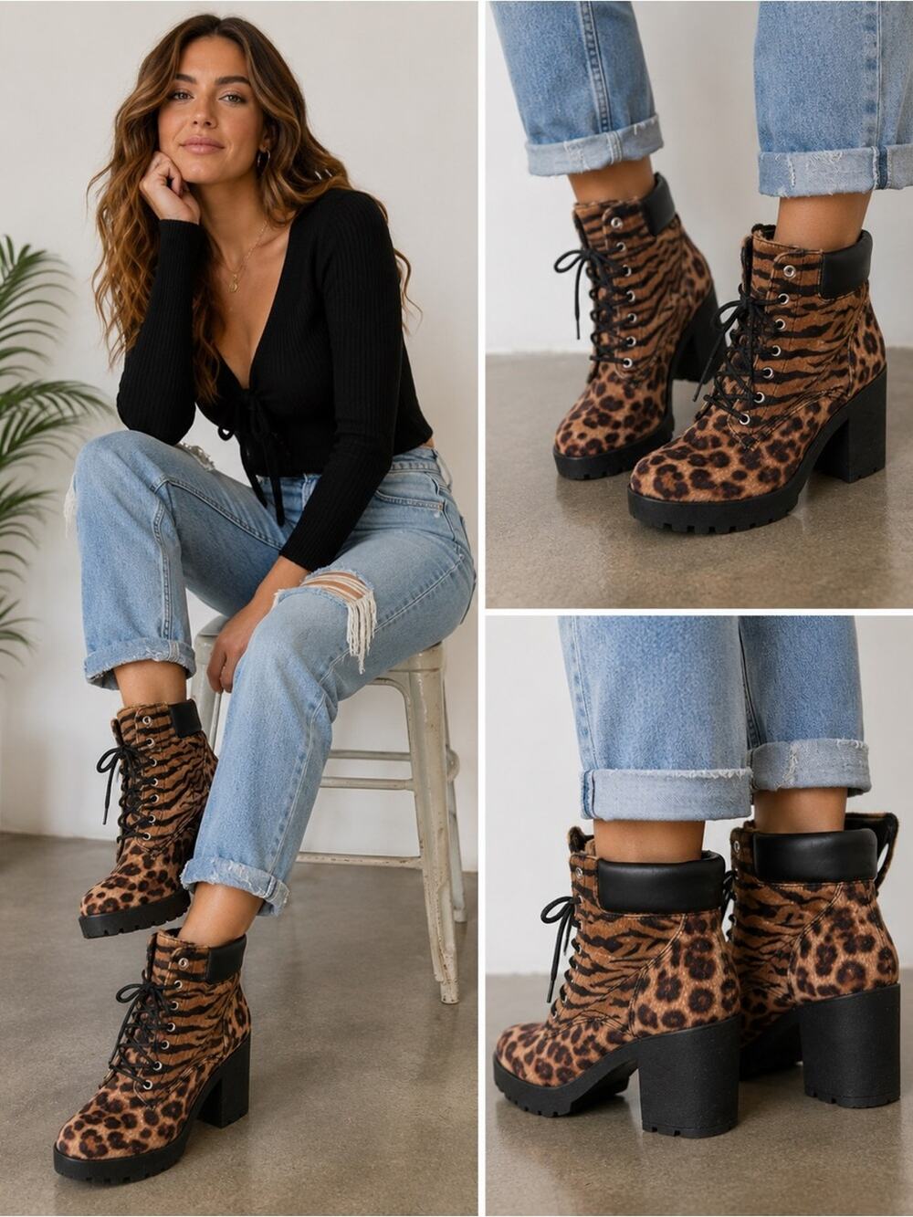 Aldo Animal Print Lace Up Platform Ankle Boots Women’s Size 8 NWOT